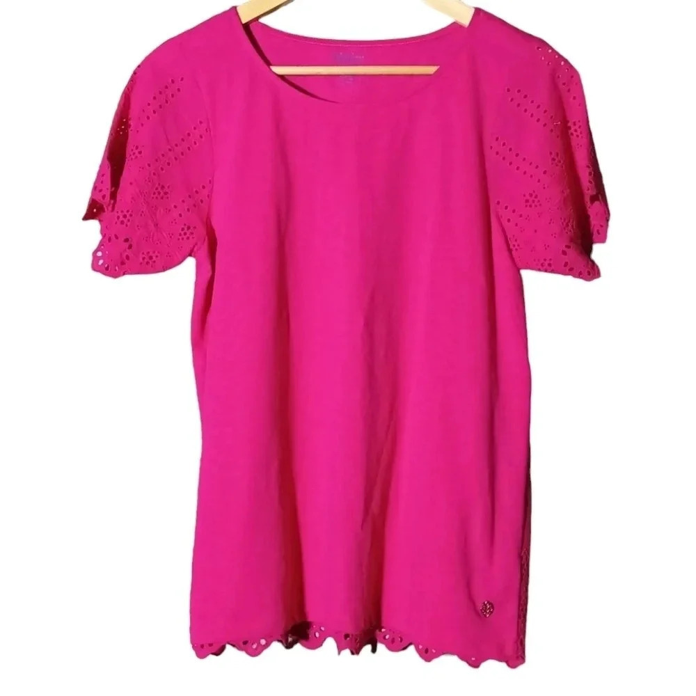 Hatley cotton pink magenta eyelet crochet puff sleeve lightweight sp - Picture 2 of 9